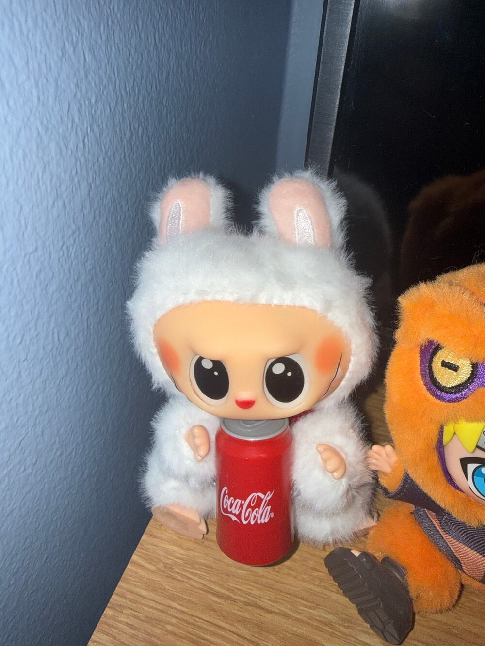 Coca-Cola White Bunny Vinyl Face Plush Doll Red Can Collectible 7”